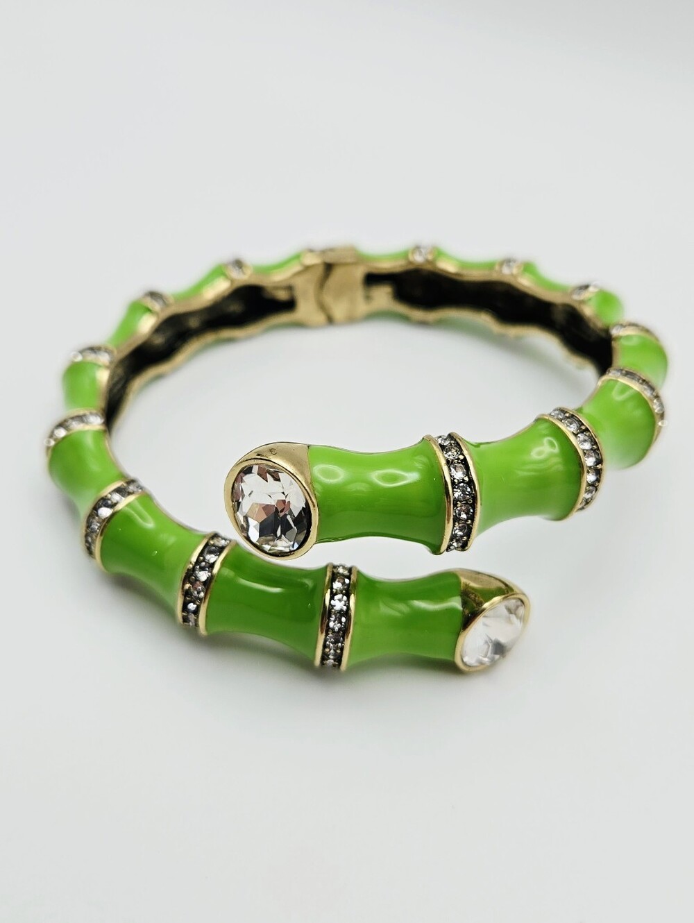 Heidi Daus Neon Green Enamel Bamboo-Style Hinged Bracelet with Clear Crystals - Picture 16 of 16